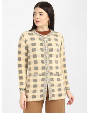 Women Long coat mustrad Front Design with button